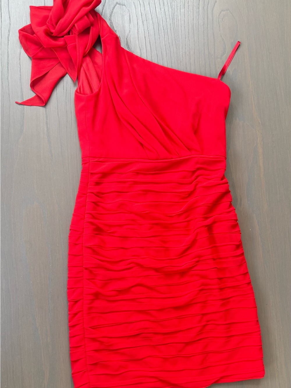 Red One-Shoulder Ruched Cocktail Dress with Shoulder Bow